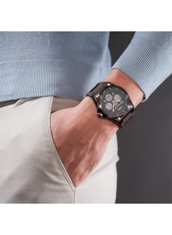 Police brown Men's Dominion Black Dial Silicone Strap Multifunction Watch for Men, 45mm for Men | Best Price UAE